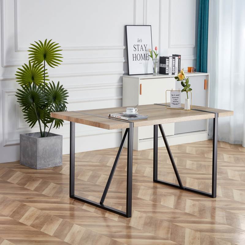 Mdf Wood Colour Dining Table And Modern Dining Chairs Set Of 4, Mid Century Wooden Kitchen Table Set, Metal Base & Legs, Dining Room Table And Suede Chairs Natural Wood Dining Room Mid Century Modern Mdf Mdf