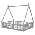 Full Tent Shaped Floor Bed, With Guardrails, Slats, Door ,Grey Full Grey Wood Bedroom American Design Pine Bed Frame Pine