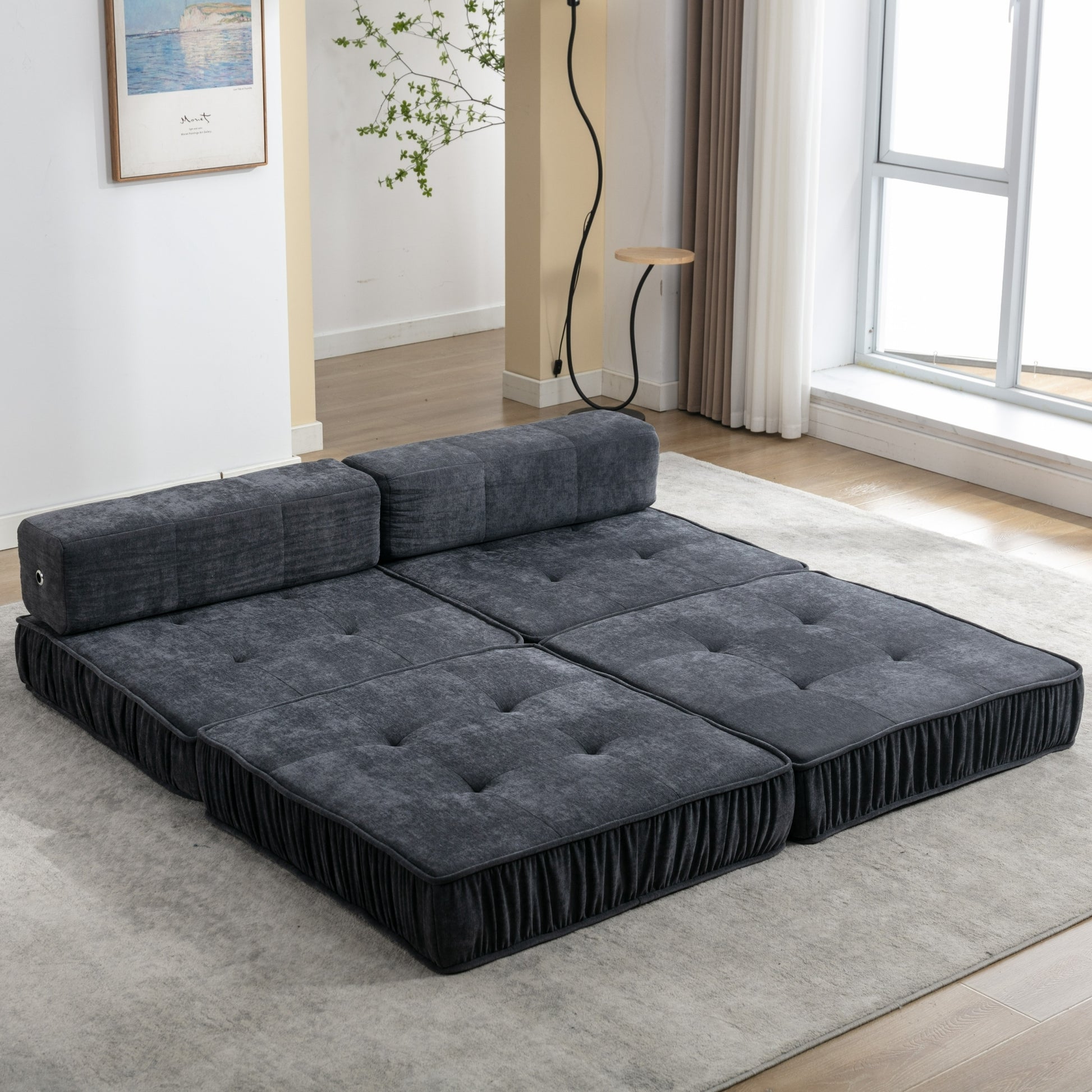 Folding Sofa Bed, Futon Sleeper Chair, Convertible Chair Floor Couch & Sleeping Mattress For Living Room, Guest Room, Home Office, Apartment, Small Space, Bed, Removable Back Cushion, Grey, 1 Seat Grey Chenille Primary Living Space Pillow Back Soft