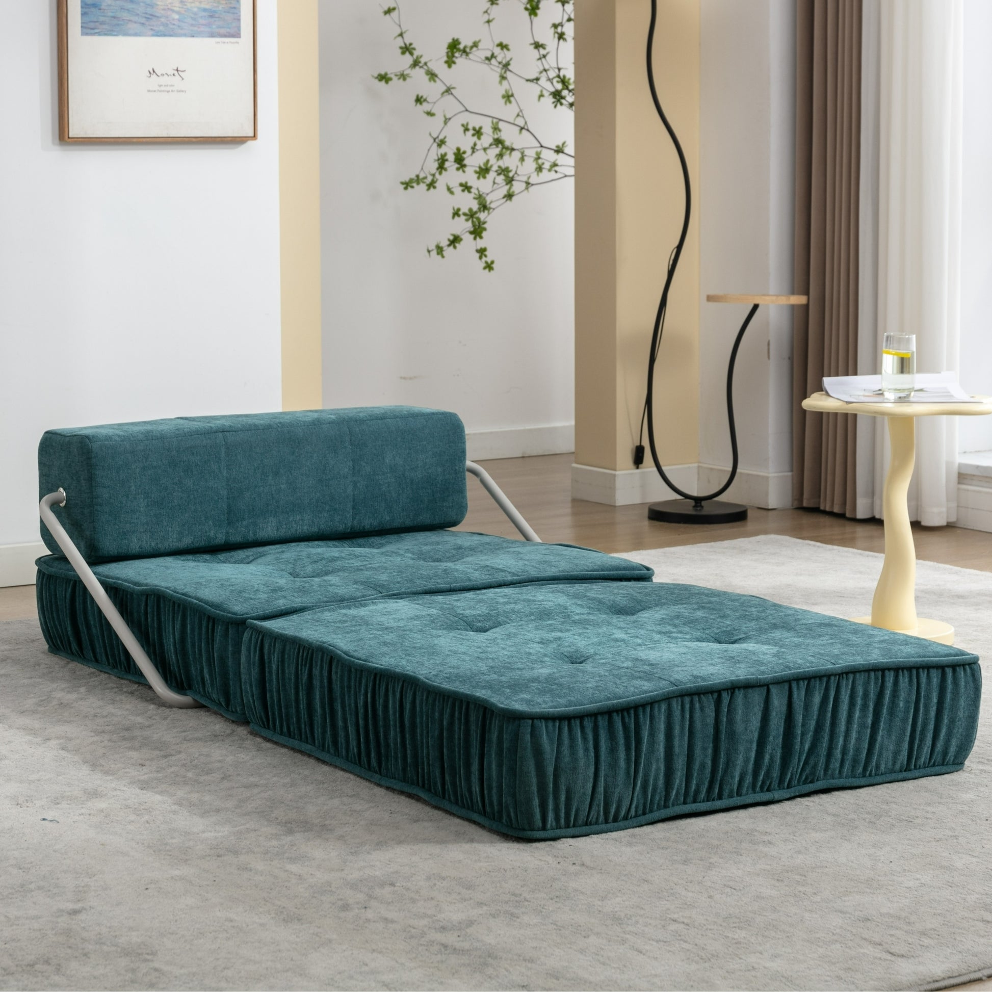 Folding Sofa Bed, Futon Sleeper Chair, Convertible Chair Floor Couch & Sleeping Mattress For Living Room, Guest Room, Home Office, Apartment, Small Space, Bed, Removable Back Cushion, Green, 1 Seat Green Chenille Primary Living Space Pillow Back Soft