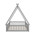 Full Tent Shaped Floor Bed, With Guardrails, Slats, Door ,Grey Full Grey Wood Bedroom American Design Pine Bed Frame Pine