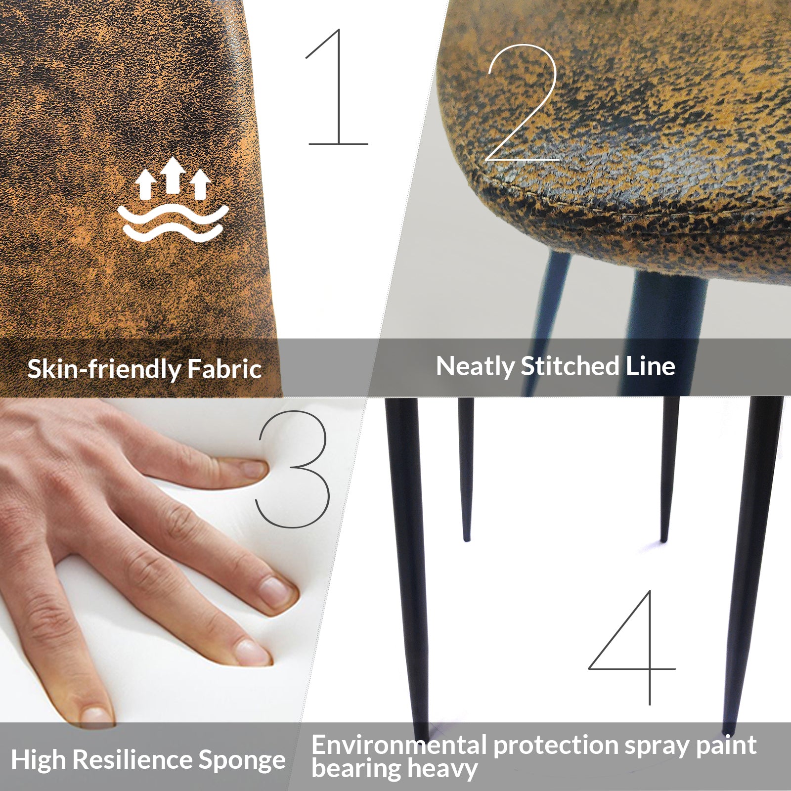 Mdf Wood Colour Dining Table And Modern Dining Chairs Set Of 4, Mid Century Wooden Kitchen Table Set, Metal Base & Legs, Dining Room Table And Suede Chairs Natural Wood Dining Room Mid Century Modern Mdf Mdf
