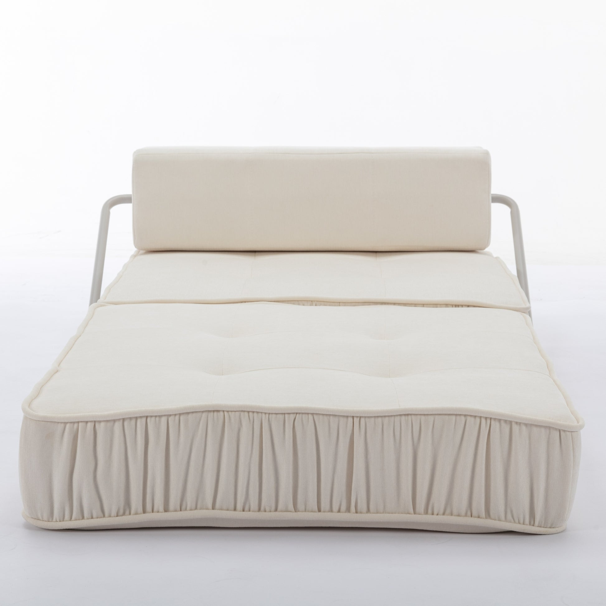Folding Sofa Bed, Futon Sleeper Chair, Convertible Chair Floor Couch & Sleeping Mattress For Living Room, Guest Room, Home Office, Apartment, Small Space, Bed, Removable Back Cushion, White, 1 Seat White Chenille Primary Living Space Soft Pillow Back