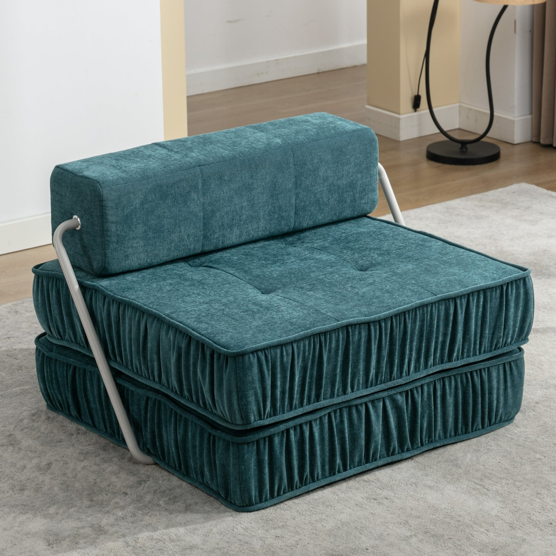 Folding Sofa Bed, Futon Sleeper Chair, Convertible Chair Floor Couch & Sleeping Mattress For Living Room, Guest Room, Home Office, Apartment, Small Space, Bed, Removable Back Cushion, Green, 1 Seat Green Chenille Primary Living Space Pillow Back Soft