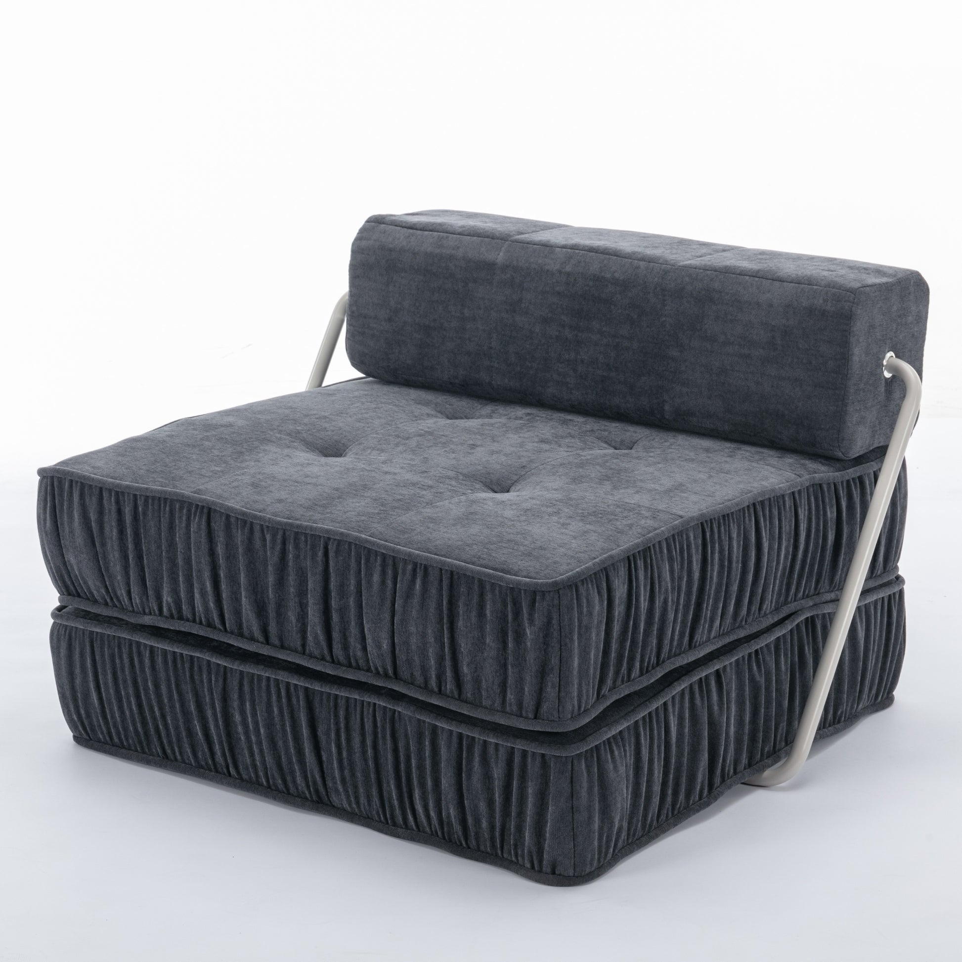 Folding Sofa Bed, Futon Sleeper Chair, Convertible Chair Floor Couch & Sleeping Mattress For Living Room, Guest Room, Home Office, Apartment, Small Space, Bed, Removable Back Cushion, Grey, 1 Seat Grey Chenille Primary Living Space Pillow Back Soft