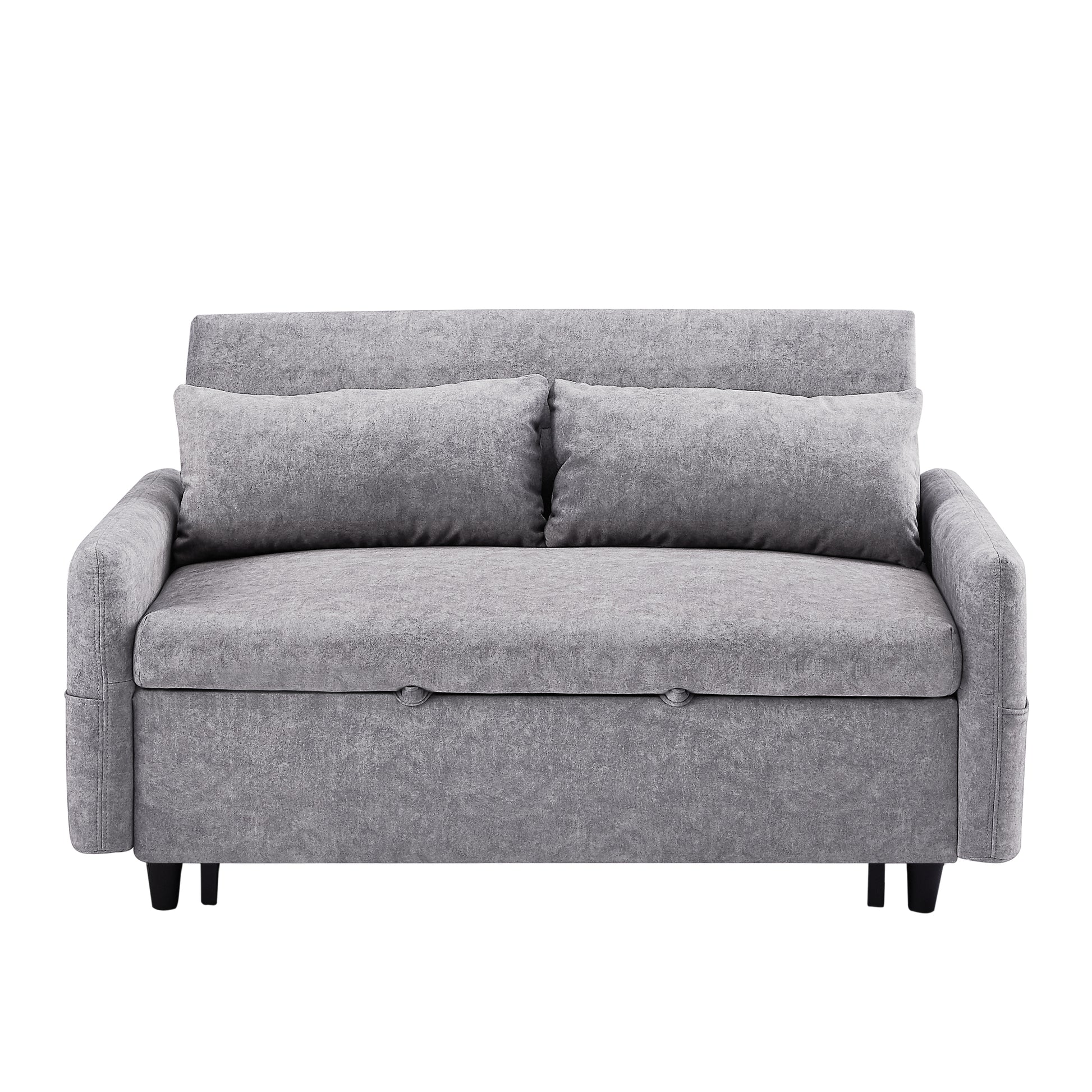 55.1" Pull Out Sleep Sofa Bed Loveseats Sofa Couch With Adjsutable Backrest, Storage Pockets, 2 Soft Pillows, Usb Ports For Living Room, Bedroom, Apartment, Office,Grey Old Sku:Wf315689Aae Grey Foam Microfiber 2 Seat
