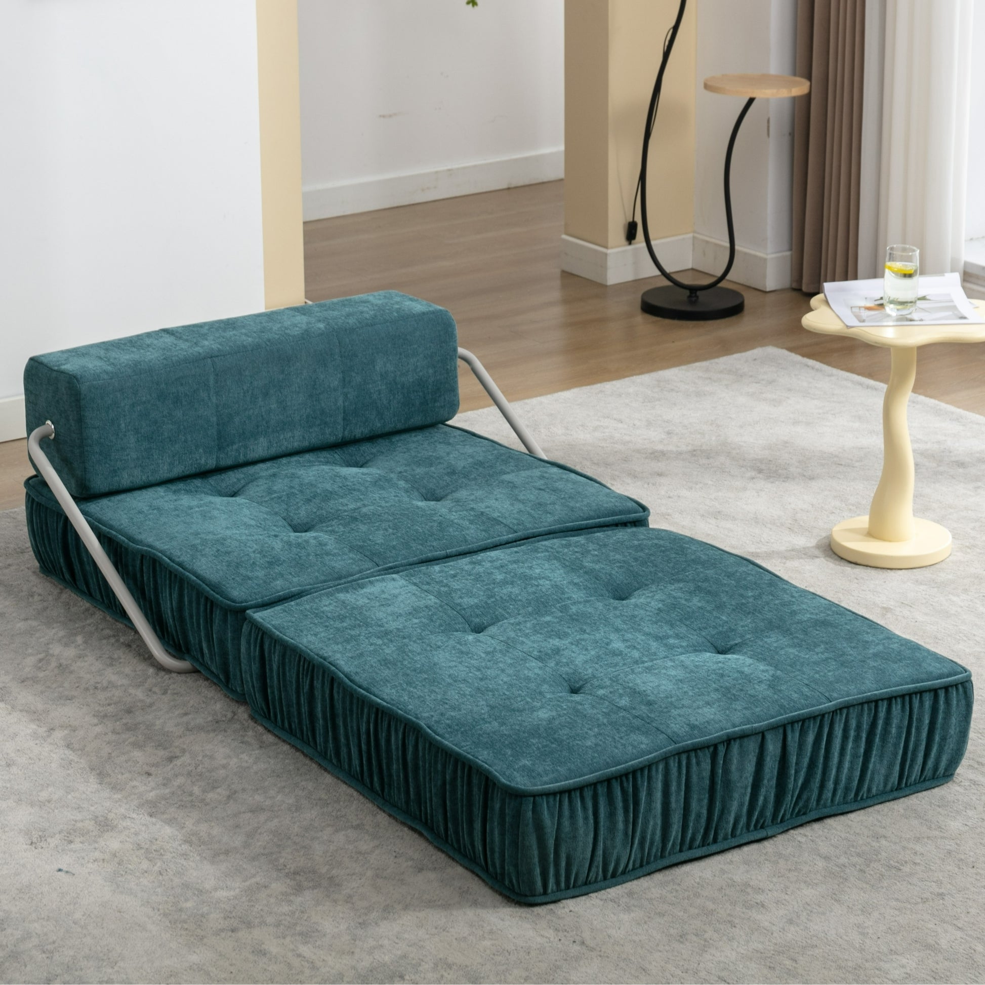 Folding Sofa Bed, Futon Sleeper Chair, Convertible Chair Floor Couch & Sleeping Mattress For Living Room, Guest Room, Home Office, Apartment, Small Space, Bed, Removable Back Cushion, Green, 1 Seat Green Chenille Primary Living Space Pillow Back Soft