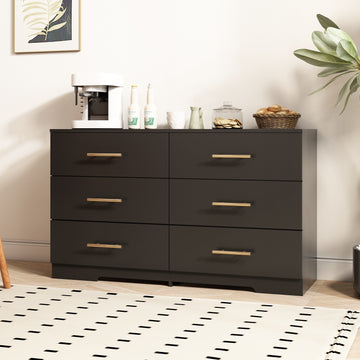 Black Color Large 6 Drawers Chest Of Drawer Dressers Table With Golden Handle Black 5 Drawers & Above Bedroom Extra Deep Drawers American Design,American Traditional,Antique,Art Deco,Artsy 6 White Particle Board