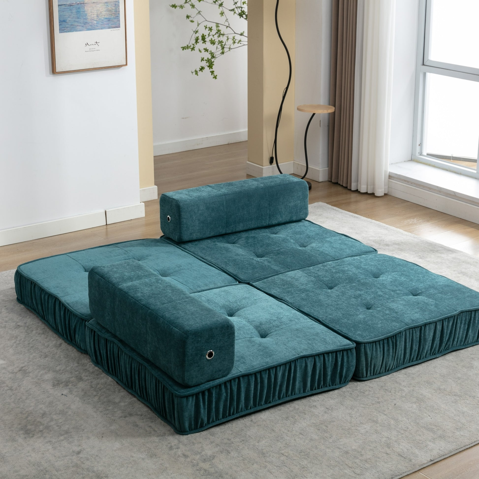 Folding Sofa Bed, Futon Sleeper Chair, Convertible Chair Floor Couch & Sleeping Mattress For Living Room, Guest Room, Home Office, Apartment, Small Space, Bed, Removable Back Cushion, Green, 1 Seat Green Chenille Primary Living Space Pillow Back Soft