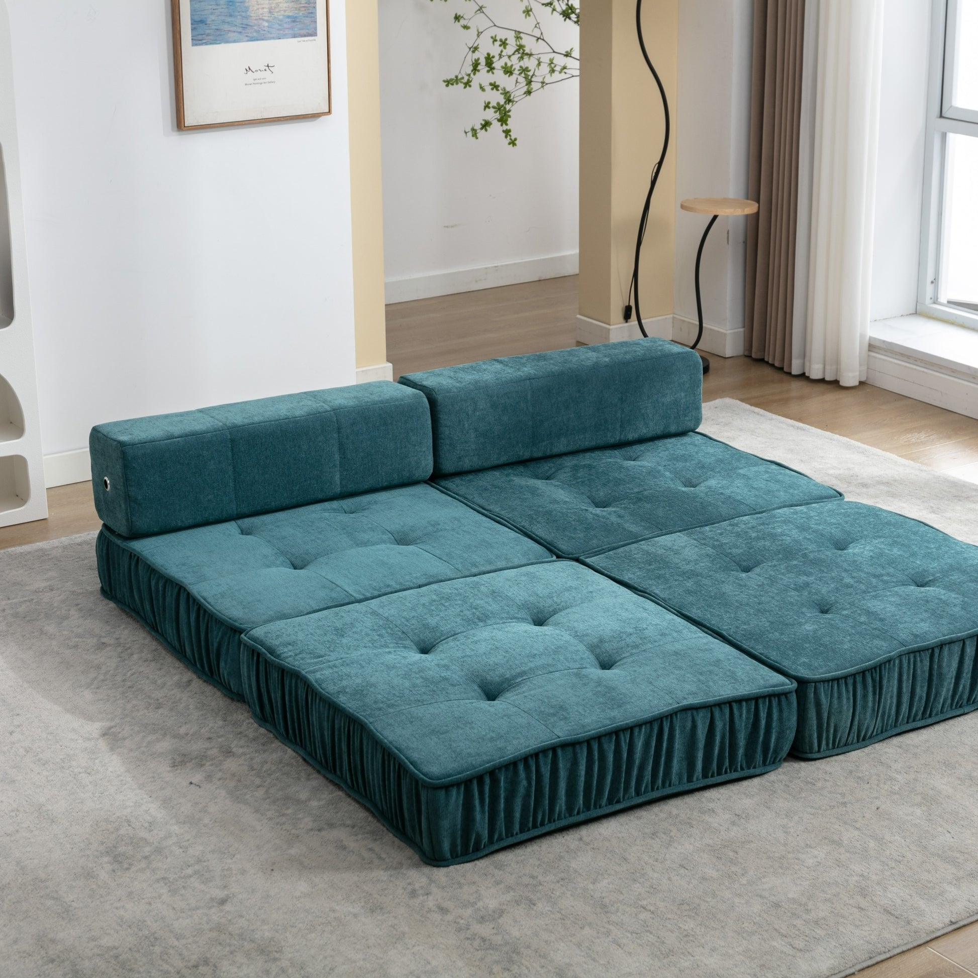 Folding Sofa Bed, Futon Sleeper Chair, Convertible Chair Floor Couch & Sleeping Mattress For Living Room, Guest Room, Home Office, Apartment, Small Space, Bed, Removable Back Cushion, Green, 1 Seat Green Chenille Primary Living Space Pillow Back Soft