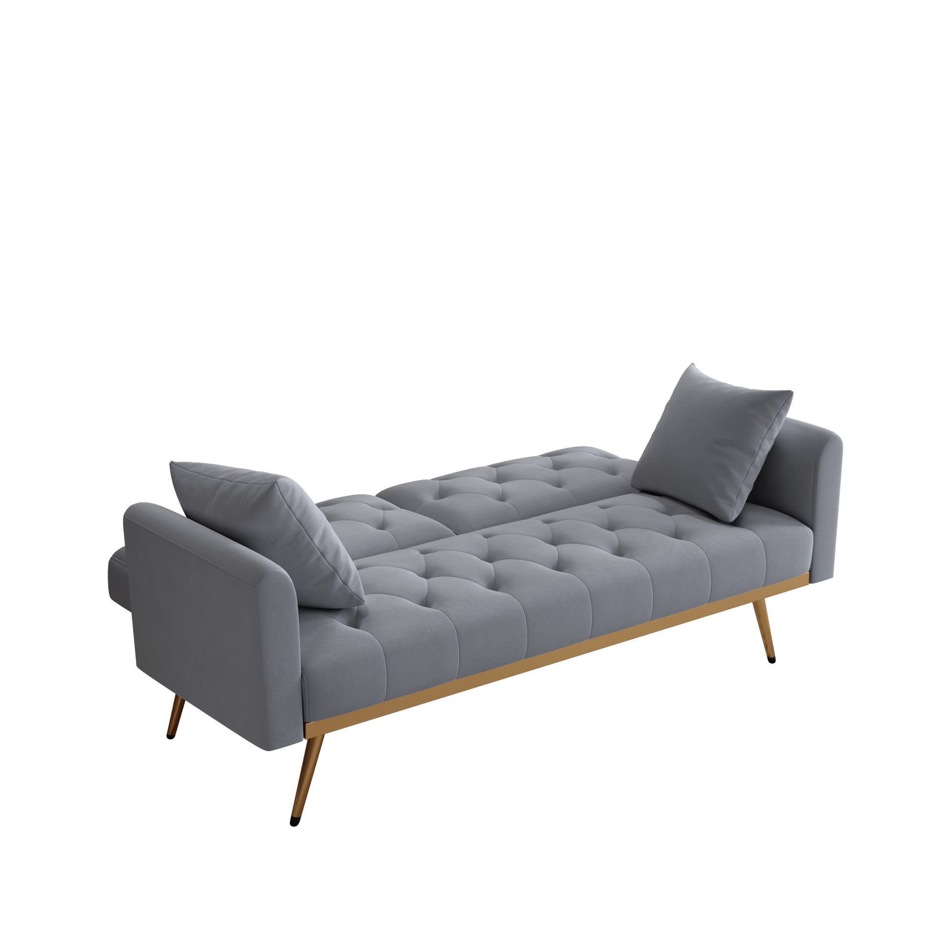 68.3" Gray Velvet Nail Head Sofa Bed With Throw Pillow And Midfoot Gray Foam Velvet 2 Seat