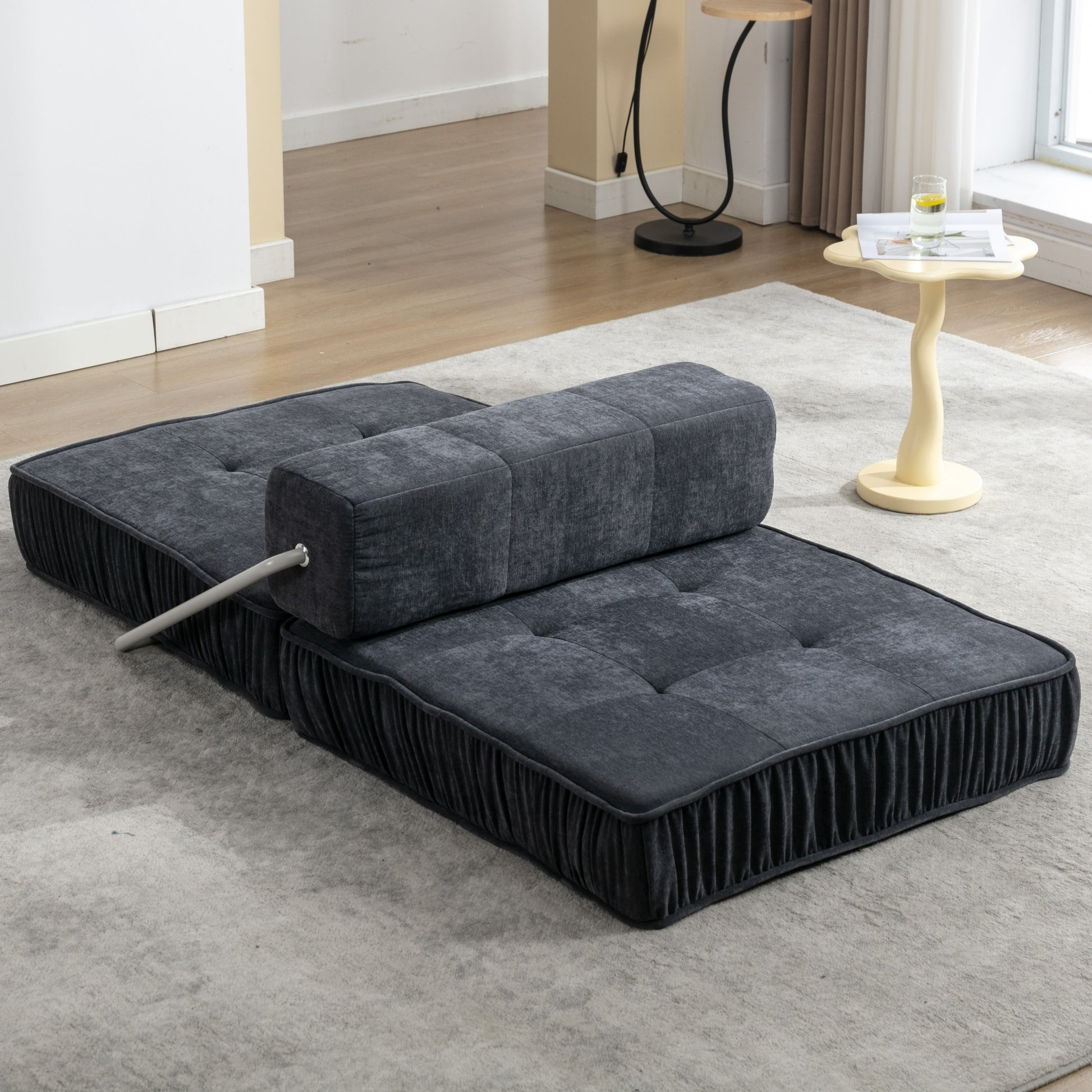 Folding Sofa Bed, Futon Sleeper Chair, Convertible Chair Floor Couch & Sleeping Mattress For Living Room, Guest Room, Home Office, Apartment, Small Space, Bed, Removable Back Cushion, Grey, 1 Seat Grey Chenille Primary Living Space Pillow Back Soft