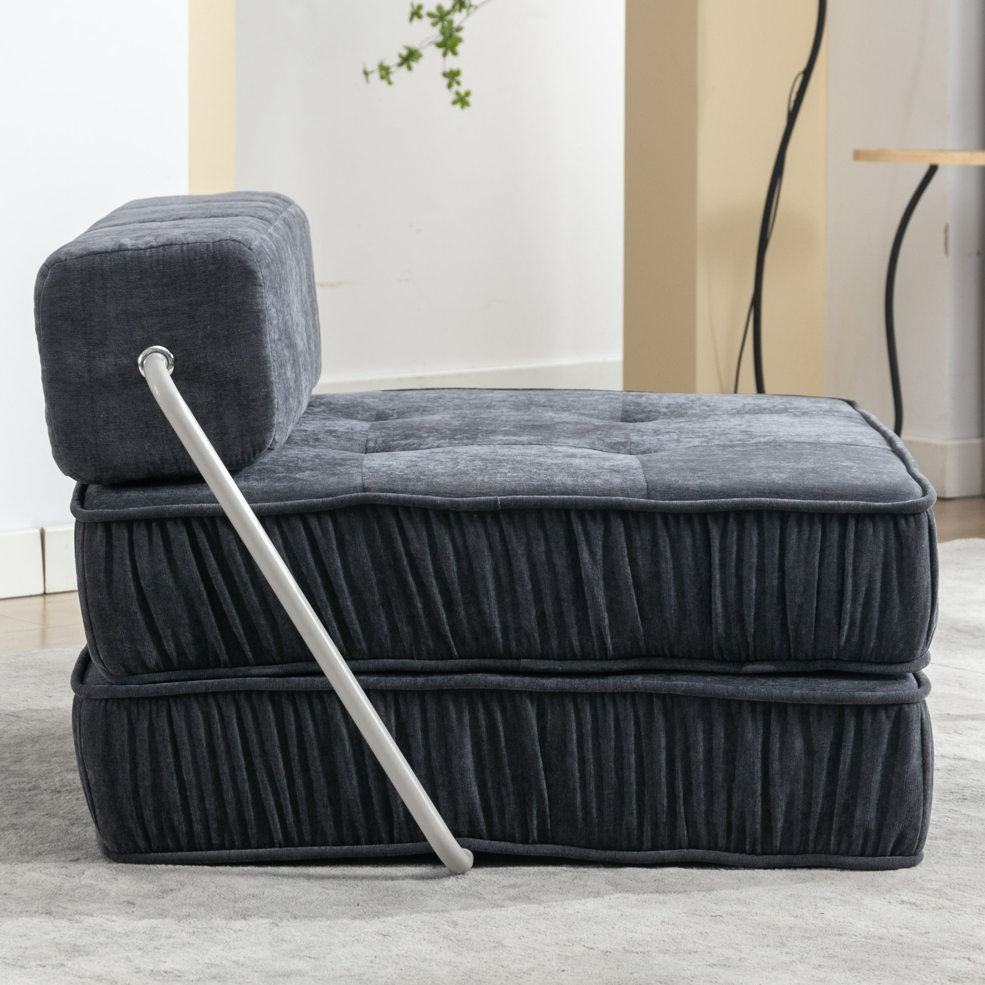 Folding Sofa Bed, Futon Sleeper Chair, Convertible Chair Floor Couch & Sleeping Mattress For Living Room, Guest Room, Home Office, Apartment, Small Space, Bed, Removable Back Cushion, Grey, 1 Seat Grey Chenille Primary Living Space Pillow Back Soft