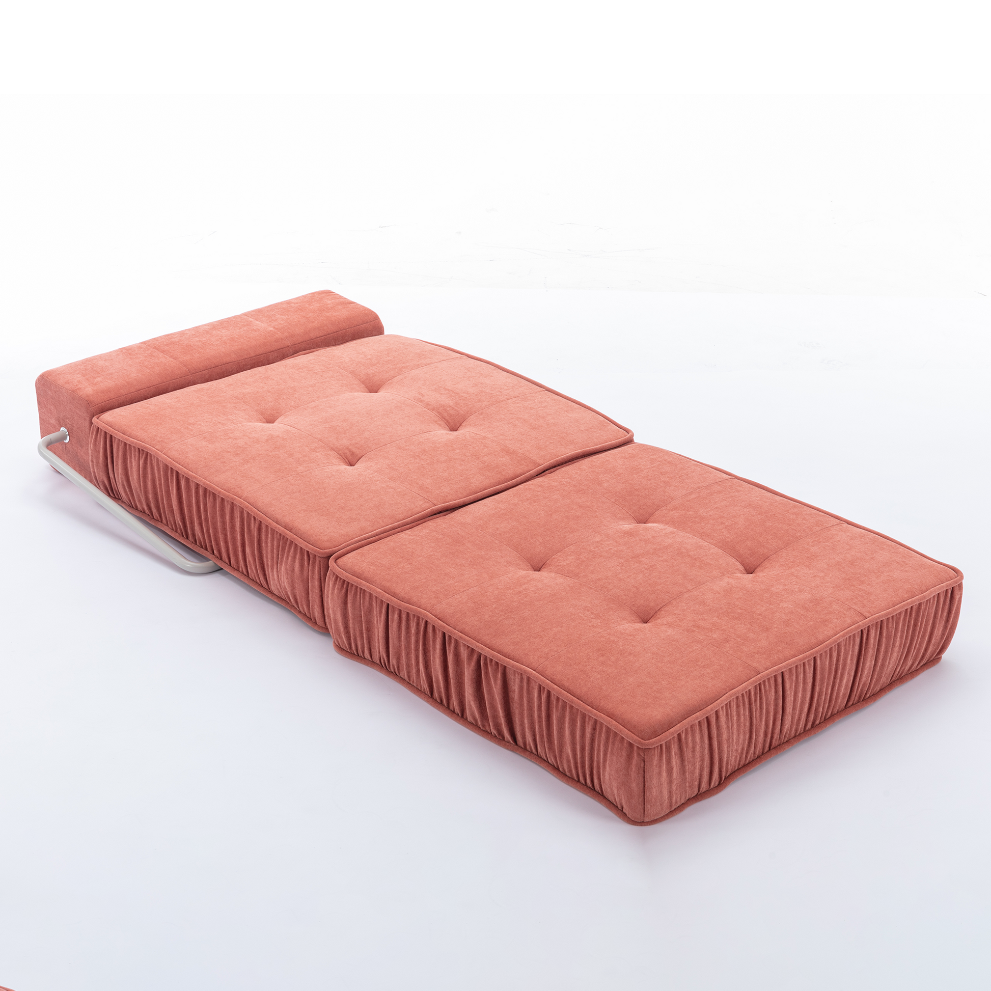 Folding Sofa Bed, Futon Sleeper Chair, Convertible Chair Floor Couch & Sleeping Mattress For Living Room, Guest Room, Home Office, Apartment, Small Space, Bed, Removable Back Cushion, Orange, 1 Seat Orange Chenille Primary Living Space Pillow Back Soft