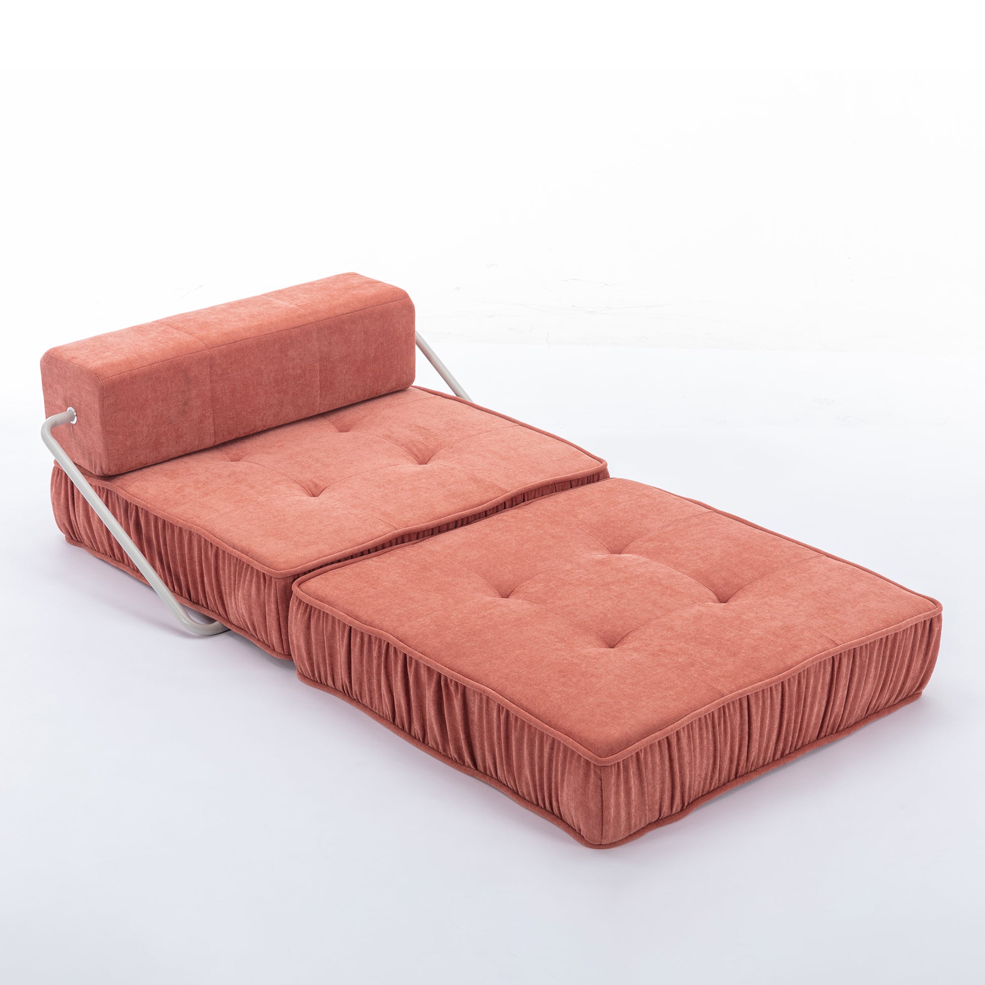 Folding Sofa Bed, Futon Sleeper Chair, Convertible Chair Floor Couch & Sleeping Mattress For Living Room, Guest Room, Home Office, Apartment, Small Space, Bed, Removable Back Cushion, Orange, 1 Seat Orange Chenille Primary Living Space Pillow Back Soft
