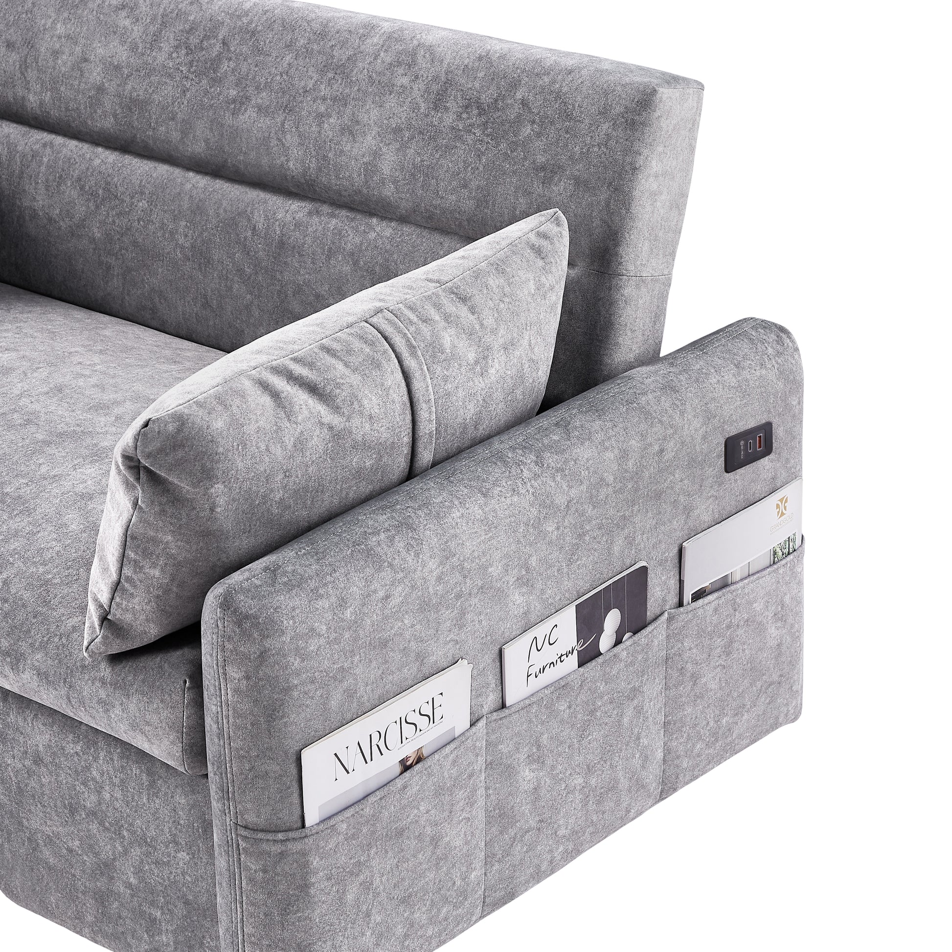 55.1" Pull Out Sleep Sofa Bed Loveseats Sofa Couch With Adjsutable Backrest, Storage Pockets, 2 Soft Pillows, Usb Ports For Living Room, Bedroom, Apartment, Office,Grey Old Sku:Wf315689Aae Grey Foam Microfiber 2 Seat