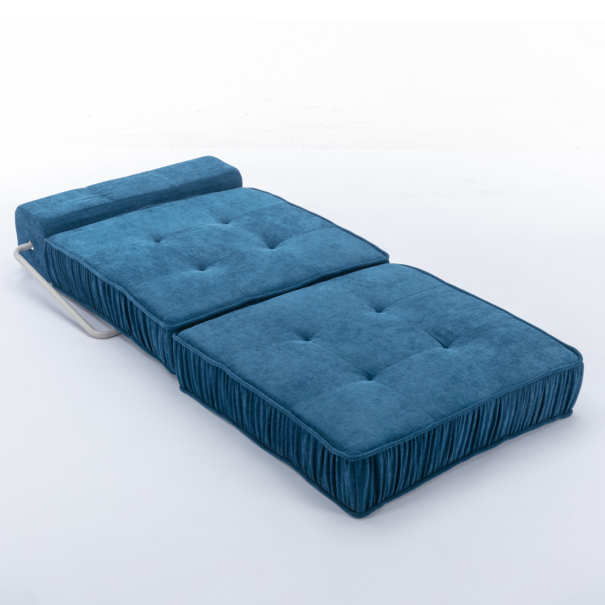 Folding Sofa Bed, Futon Sleeper Chair, Convertible Chair Floor Couch & Sleeping Mattress For Living Room, Guest Room, Home Office, Apartment, Small Space, Bed, Removable Back Cushion, Blue, 1 Seat Blue Chenille Primary Living Space Pillow Back Soft