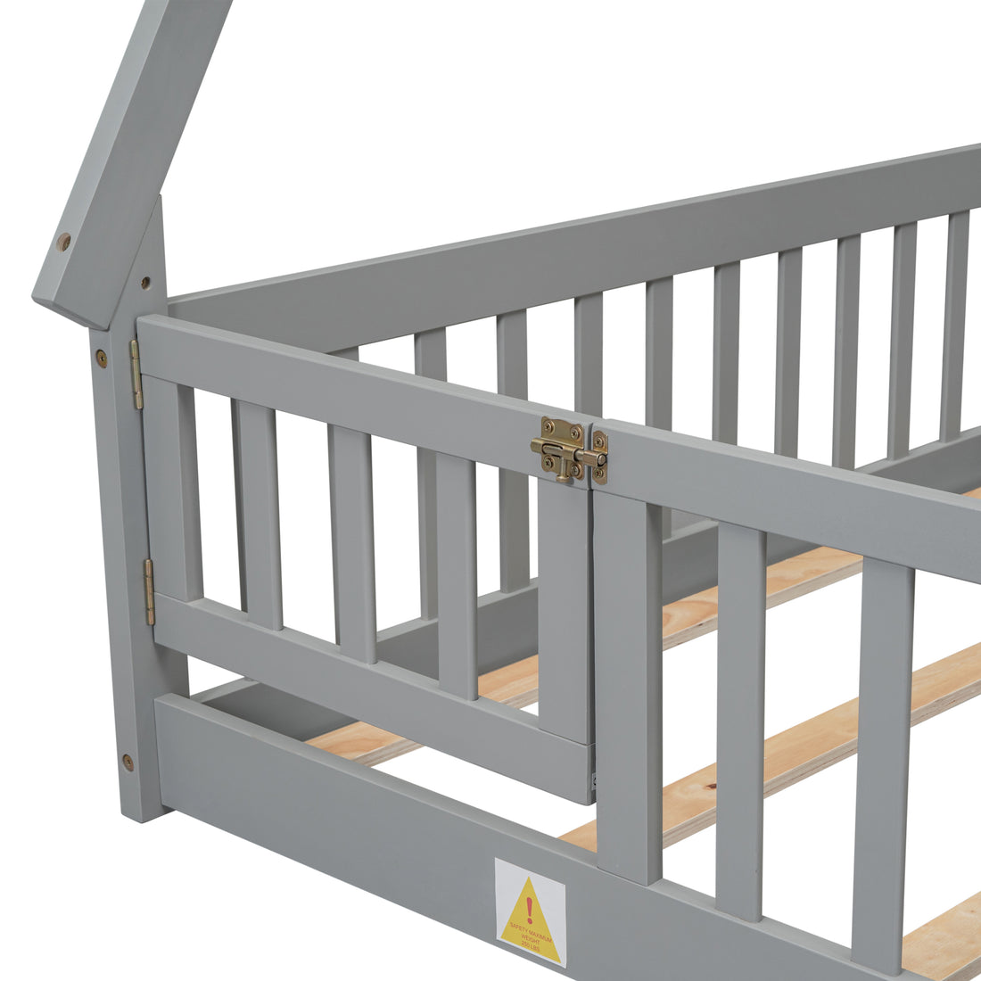 Full Tent Shaped Floor Bed, With Guardrails, Slats, Door ,Grey Full Grey Wood Bedroom American Design Pine Bed Frame Pine