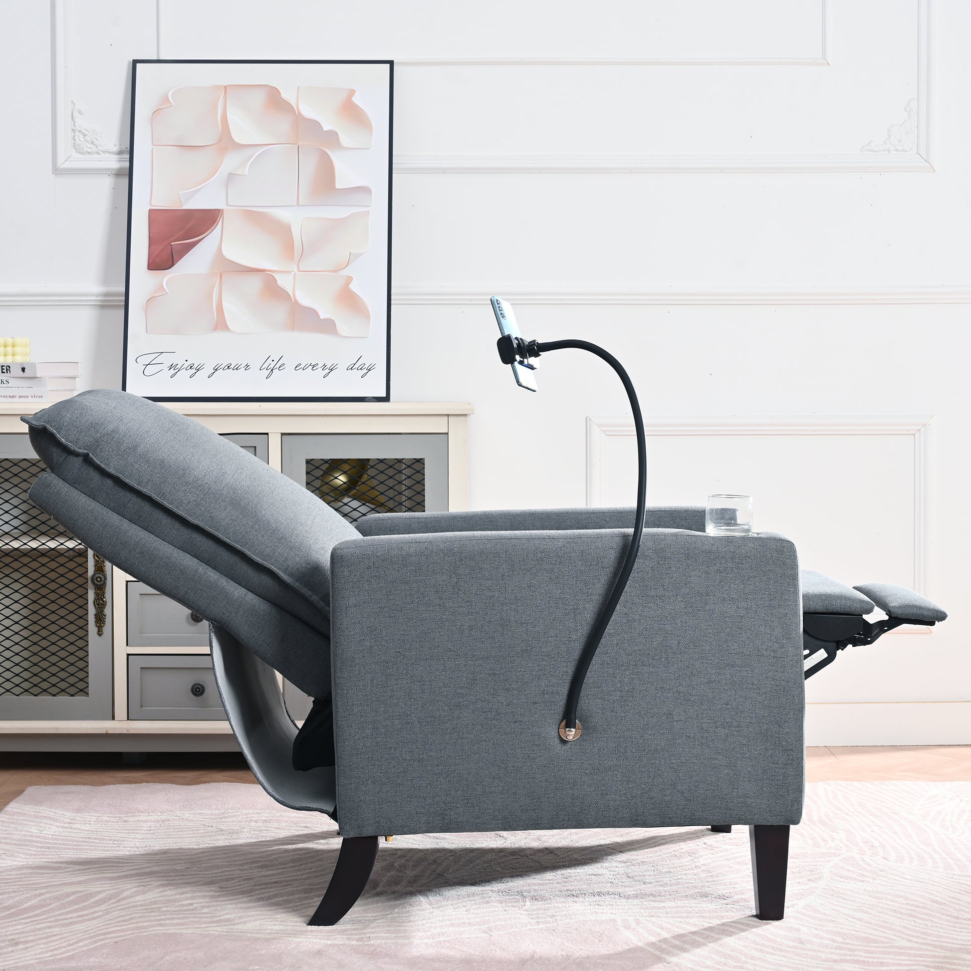 Recliner Chairs For Adults, Adjustable Recliner Sofa With Mobile Phone Holder & Cup Holder, Modern Reclining Chairs Fabric Push Back Recliner Chairs For Living Room, Bedroom, Gray Grey Foam Polyester