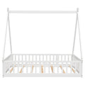 Full Tent Shaped Floor Bed, With Guardrails, Slats, Door ,White Full White Wood Bedroom American Design Pine Bed Frame Pine