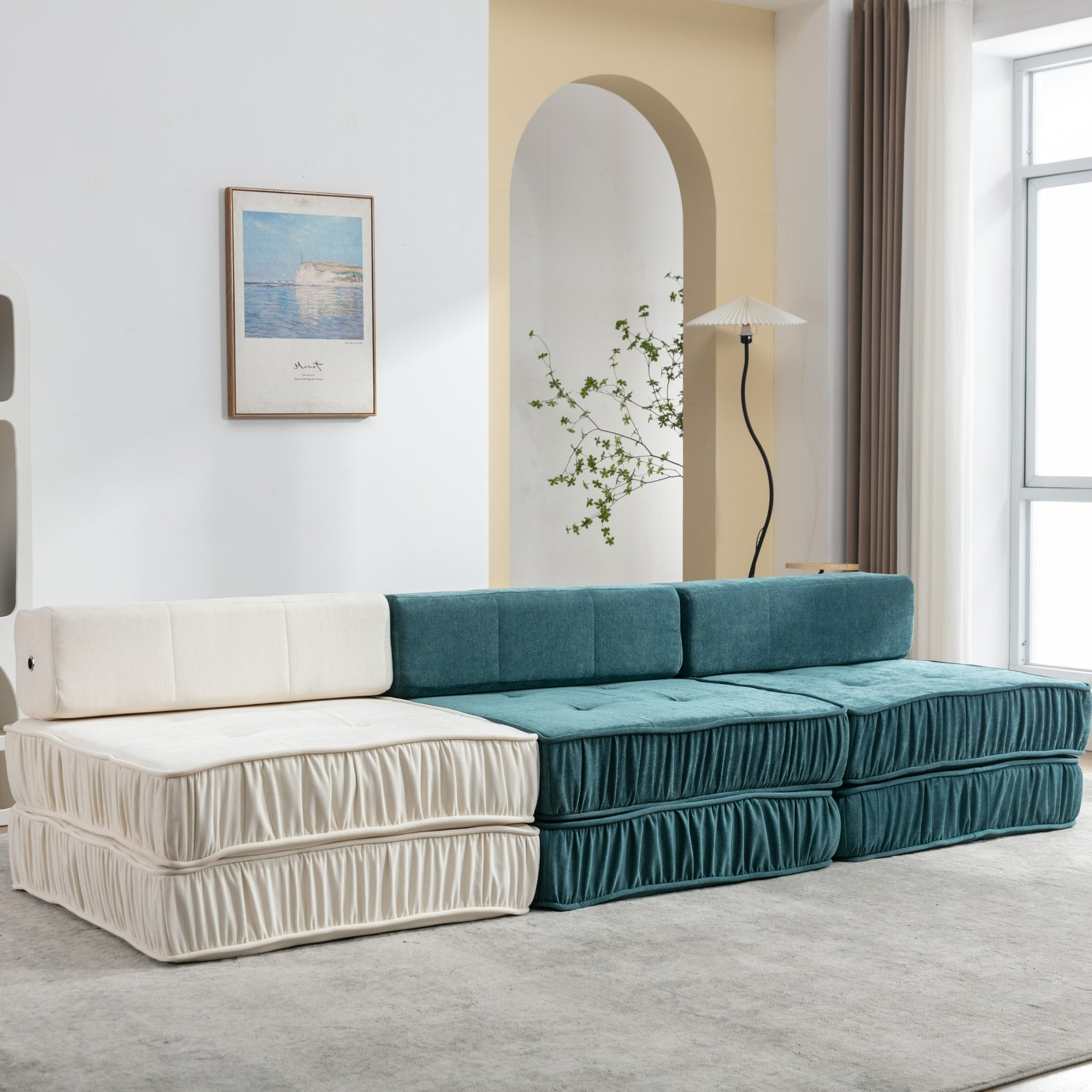 Folding Sofa Bed, Futon Sleeper Chair, Convertible Chair Floor Couch & Sleeping Mattress For Living Room, Guest Room, Home Office, Apartment, Small Space, Bed, Removable Back Cushion, Grey, 1 Seat Grey Chenille Primary Living Space Pillow Back Soft