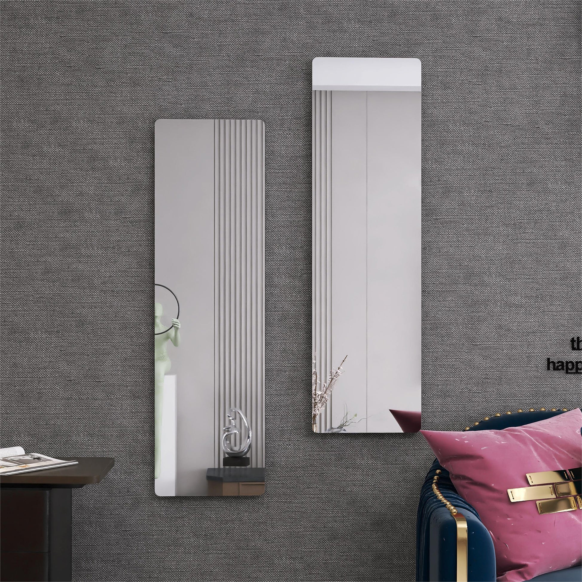 Wall Mount Mirror Set Of 2.Mdf Mirror Wall Mount At Horizontal & Vertical Hanging White Mdf