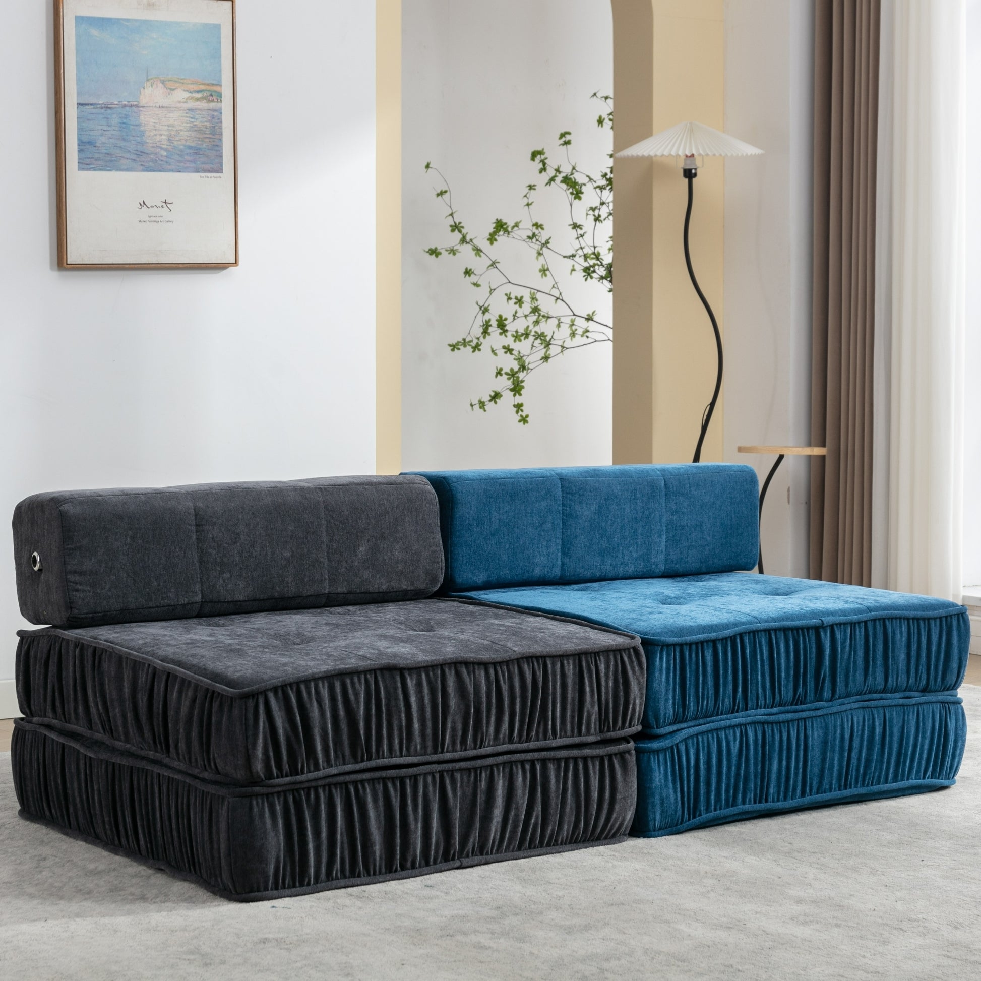 Folding Sofa Bed, Futon Sleeper Chair, Convertible Chair Floor Couch & Sleeping Mattress For Living Room, Guest Room, Home Office, Apartment, Small Space, Bed, Removable Back Cushion, Grey, 1 Seat Grey Chenille Primary Living Space Pillow Back Soft