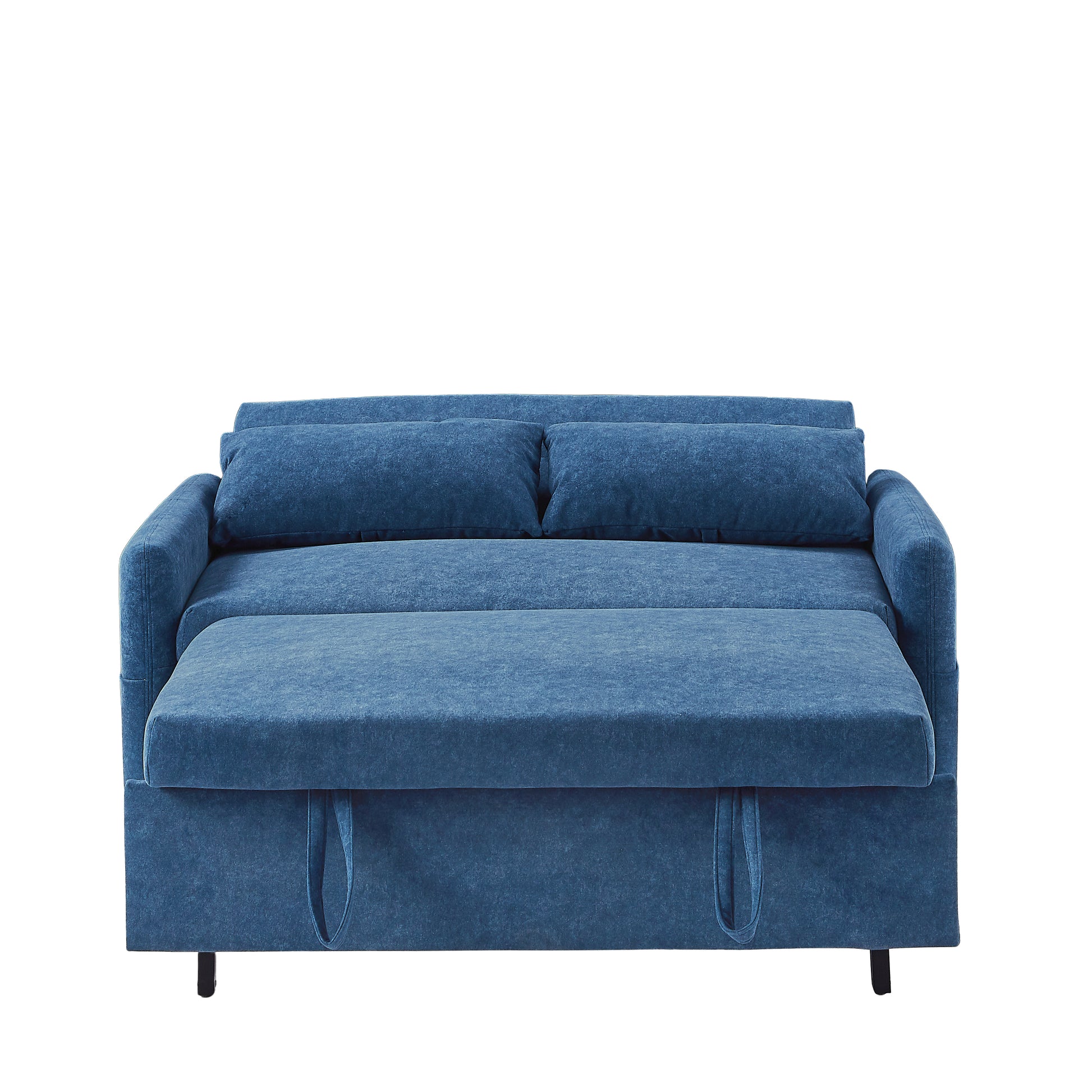 55.1" Pull Out Sleep Sofa Bed Loveseats Sofa Couch With Adjsutable Backrest, Storage Pockets, 2 Soft Pillows, Usb Ports For Living Room, Bedroom, Apartment, Office, Blue Old Sku: Wf315689Aac Blue Foam Microfiber 2 Seat
