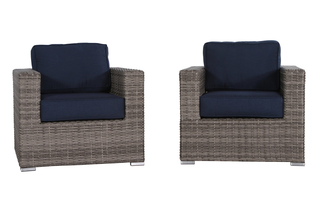 Living Source International Grade Club Fully Assembled Patio Chair With Sunbrella Cushions Set Of 2 Blue Modern Wicker