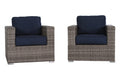 Living Source International Grade Club Fully Assembled Patio Chair With Sunbrella Cushions Set Of 2 Blue Modern Wicker