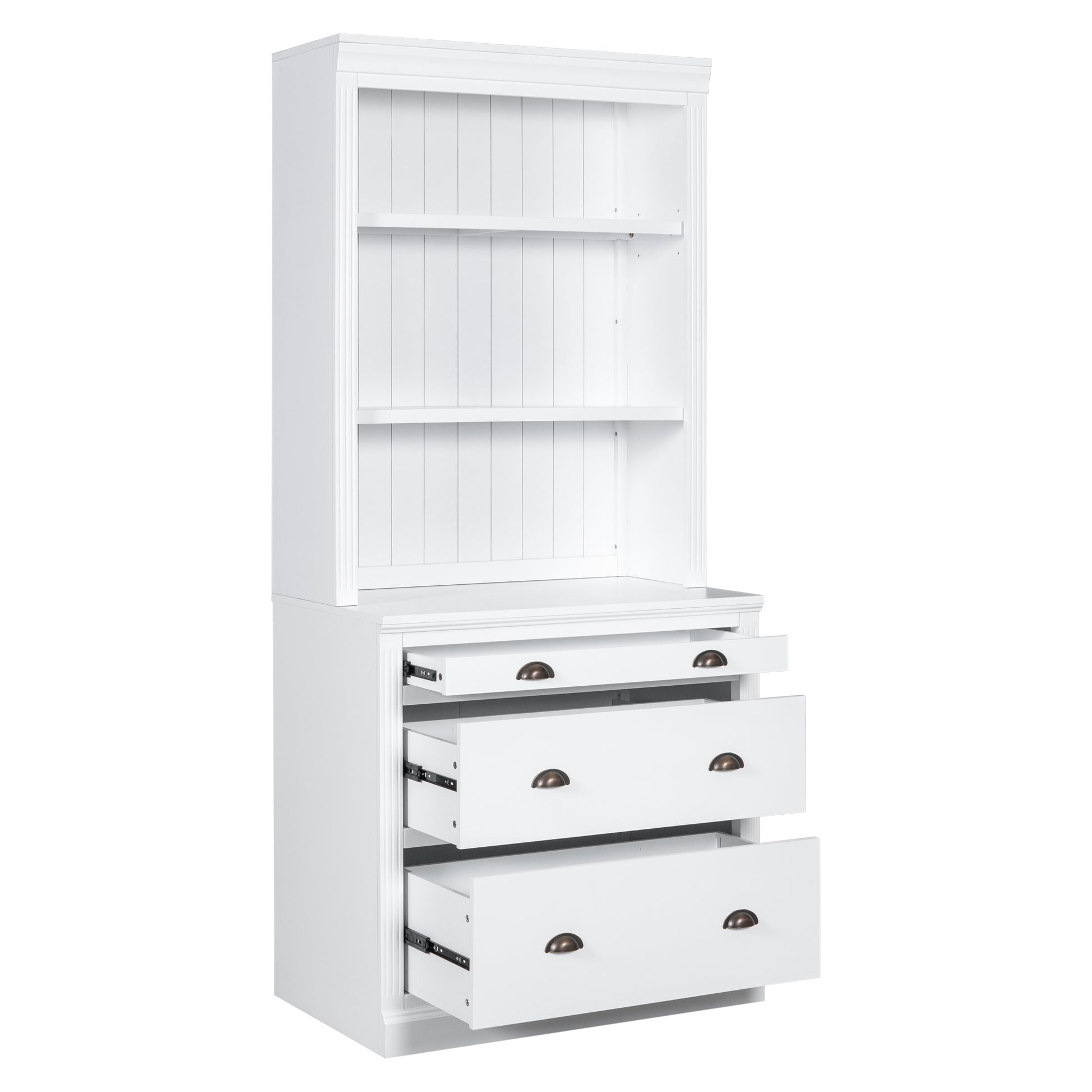 83.4"Tall Bookshelf Suite,Modern Bookcase Suite With Led Lighting, Drawers And Open Shelves,2 Piece Set Storage Bookshelf For Living Room,Home Office,White White Solid Wood Mdf