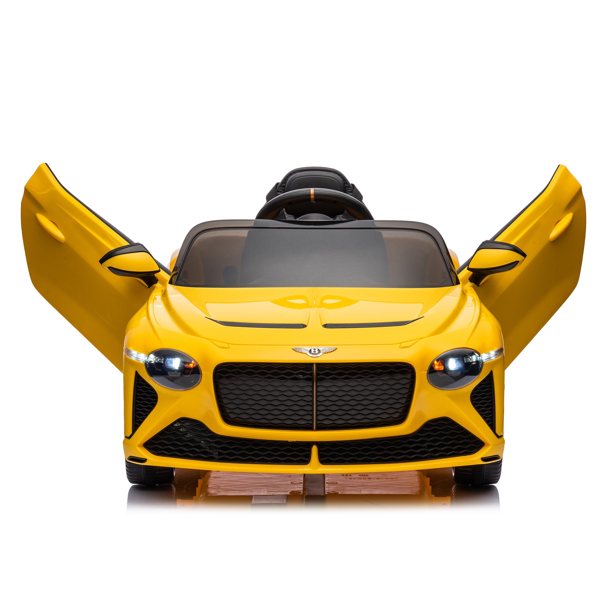 12V Battery Powered Ride On Car For Kids, Licensed Bentley Bacalar, Remote Control Toy Vehicle With Music Player, Led Light, 2 Driving Modes Yellow Polypropylene