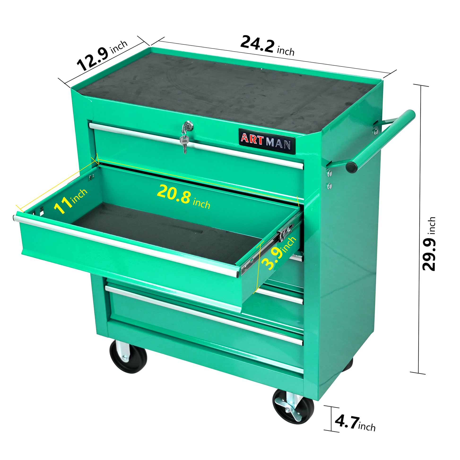 5 Drawers Multifunctional Tool Cart With Wheels Green Green Metal
