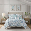 5 Piece Seersucker Duvet Cover Set With Throw Pillows Blue Polyester