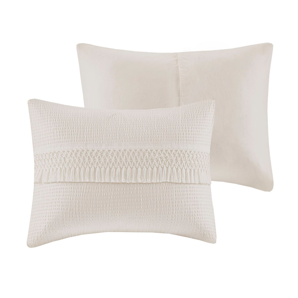 3 Piece Cotton Seersucker Comforter Set Ivory Cotton