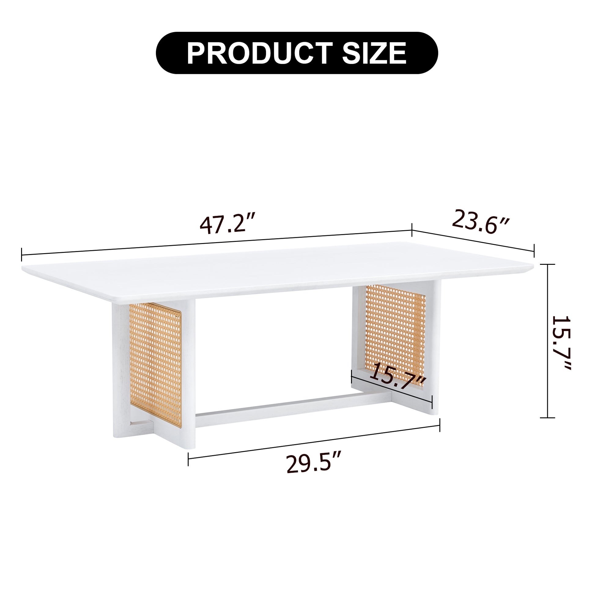 Chinese Style White Solid Wood And Imitation Rattan Coffee Table, Rectangular Solid Wood Coffee Low Table, Small Living Room Coffee Table White Solid Wood