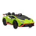 12V Battery Powered Ride On Car For Kids, Licensed Lamborghini, Remote Control Toy Vehicle With Music Player, Led Light, 2 Driving Modes Green Polypropylene