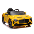 12V Battery Powered Ride On Car For Kids, Licensed Bentley Bacalar, Remote Control Toy Vehicle With Music Player, Led Light, 2 Driving Modes Yellow Polypropylene