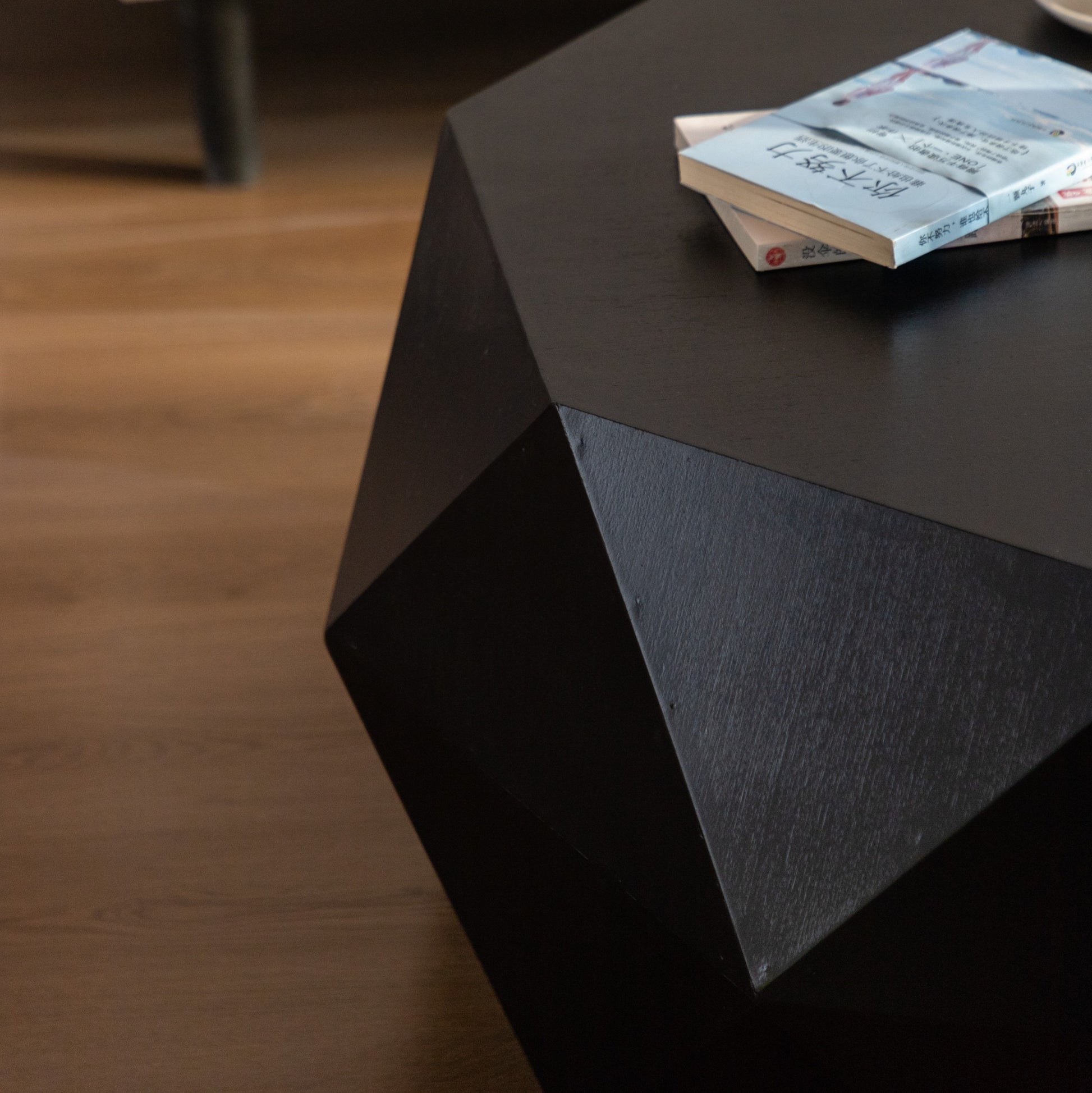 38"Three Dimensional Embossed Pattern Design American Retro Style Coffee Table,Black Tabletop Black Mdf