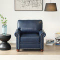 Living Room Sofa Single Seat Chair With Wood Leg Navy Blue Faux Leather Navy Blue Foam Pu Leather