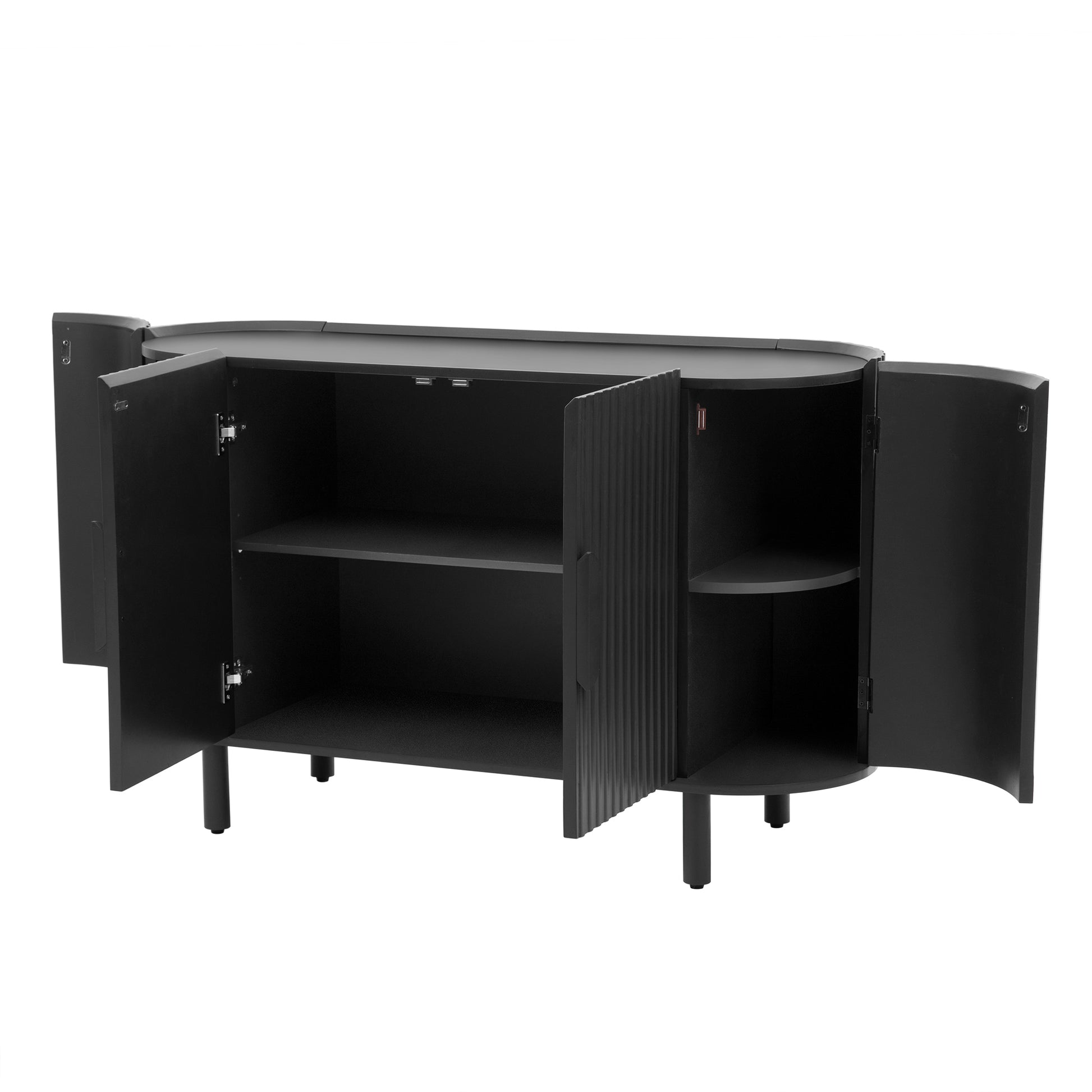 Curved Design Light Luxury Sideboard With Adjustable Shelves,Suitable For Living Room,Study And Entrance Black Mdf