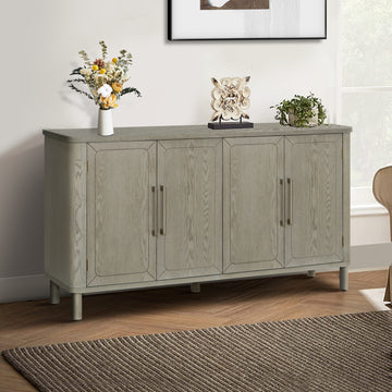 60'' Rounded Design Elements Throughout The Sideboard Including Tabletop, Legs, Four Side Furniture Suitable For Kitchen, Living Room, Entryway Light Gray Mdf
