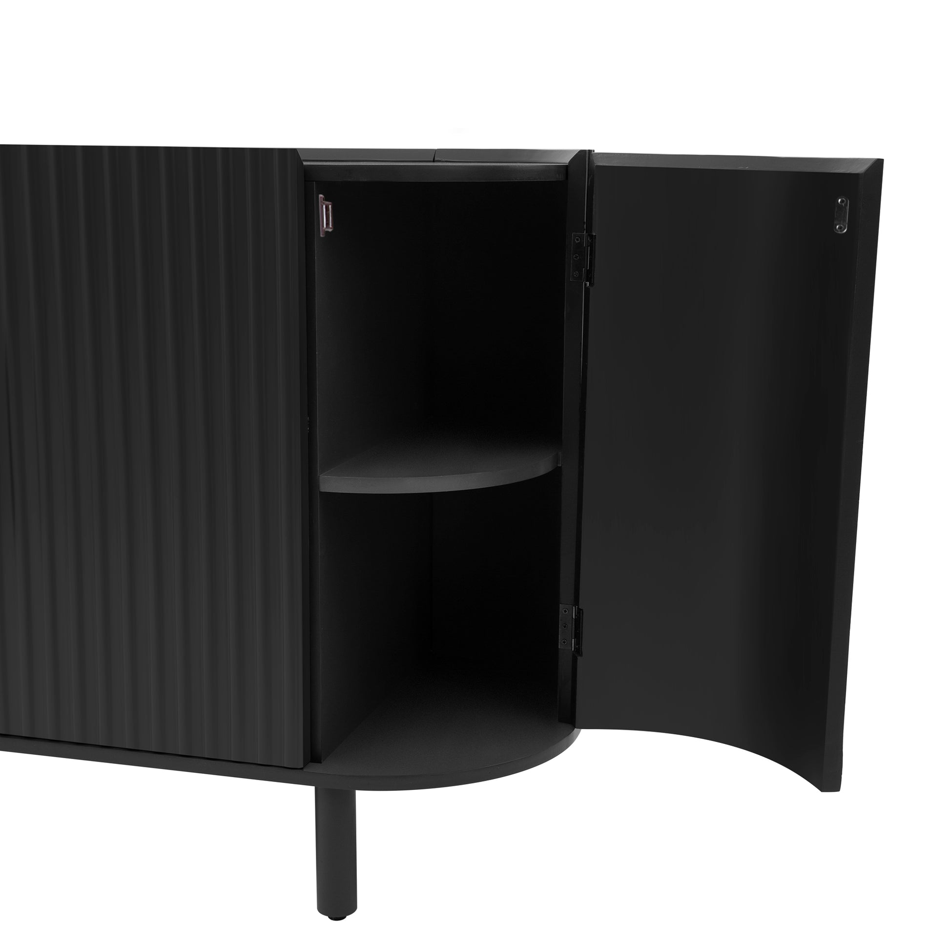 Curved Design Light Luxury Sideboard With Adjustable Shelves,Suitable For Living Room,Study And Entrance Black Mdf