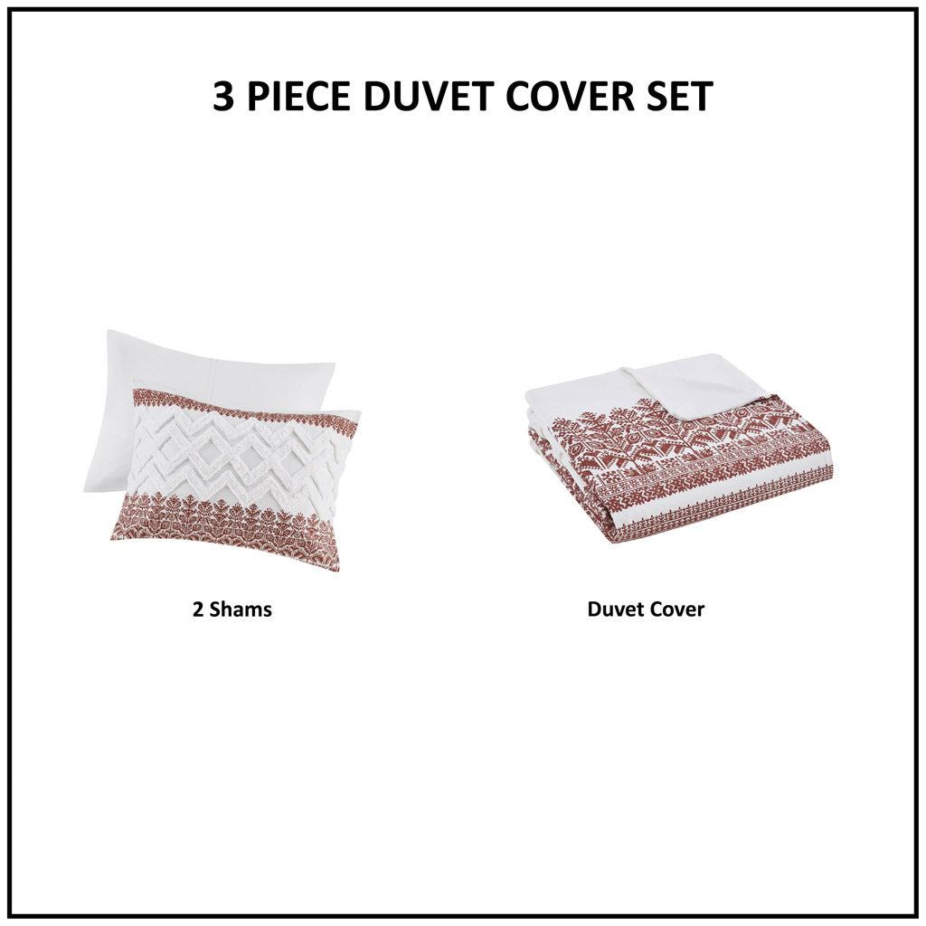 3 Piece Cotton Duvet Cover Set With Chenille Tufting Auburn Cotton