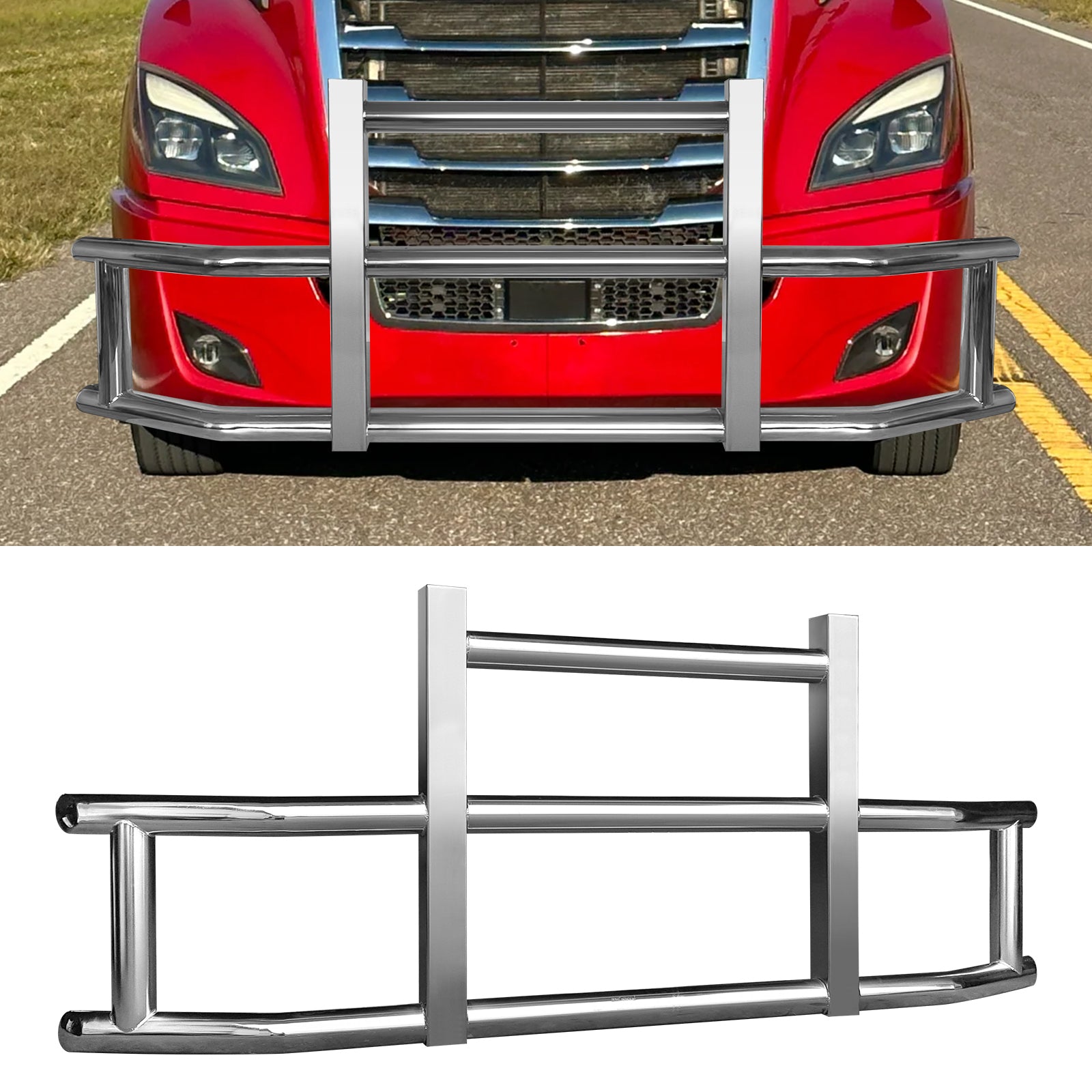 Stainless Steel Deer Guard Bumper For Freightliner Cascadia 2018 2022 With Brackets Chrome Stainless Steel