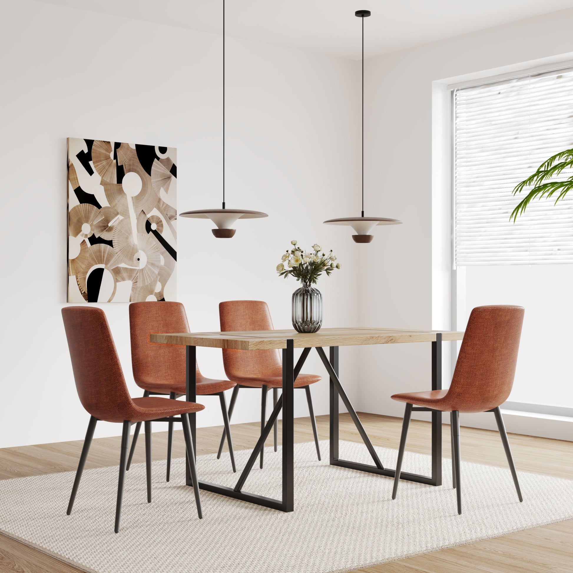 55"Rustic Industrial Rectangular Mdf Wood Colour Dining Table For 4 6 Person, With 1.5" Thick Engineered Wood Tabletop And Black Metal Legs, For Writing Deskkitchen Terrace Dining Living Room Wood Kitchen Mdf