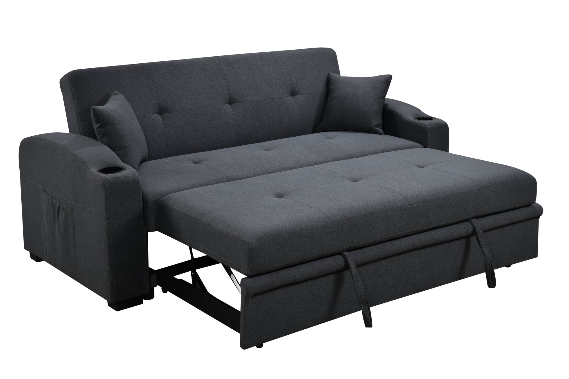 75 Inch 3 In 1 Convertible Modern Sofa With Convenient Pull Out Bed,Reclining Backrest, Cup Holders,Pillows And Pockets, Futon Couches For Living Room Apartment Office,Dark Blue Light Brown Wood Primary Living Space Heavy Duty Eucalyptus 3 Seat Dark Blue