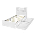 Twin Size Storage Platform Bed Frame With 4 Open Storage Shelves And 2 Storage Drawers,Led Light,White White Solid Wood Mdf