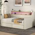 Twin Size Daybed With Storage Drawers, Upholstered Daybed With Charging Station And Led Lights, Beige Expect Arrive Date: December 30Th. Beige Pu Leather