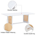 Chinese Style White Solid Wood And Imitation Rattan Coffee Table, Rectangular Solid Wood Coffee Low Table, Small Living Room Coffee Table White Solid Wood